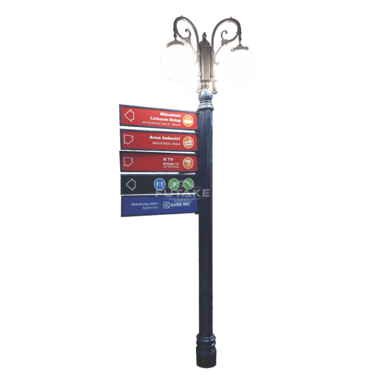 tiang petunjuk arah jalan dengan 3 lampu bulat