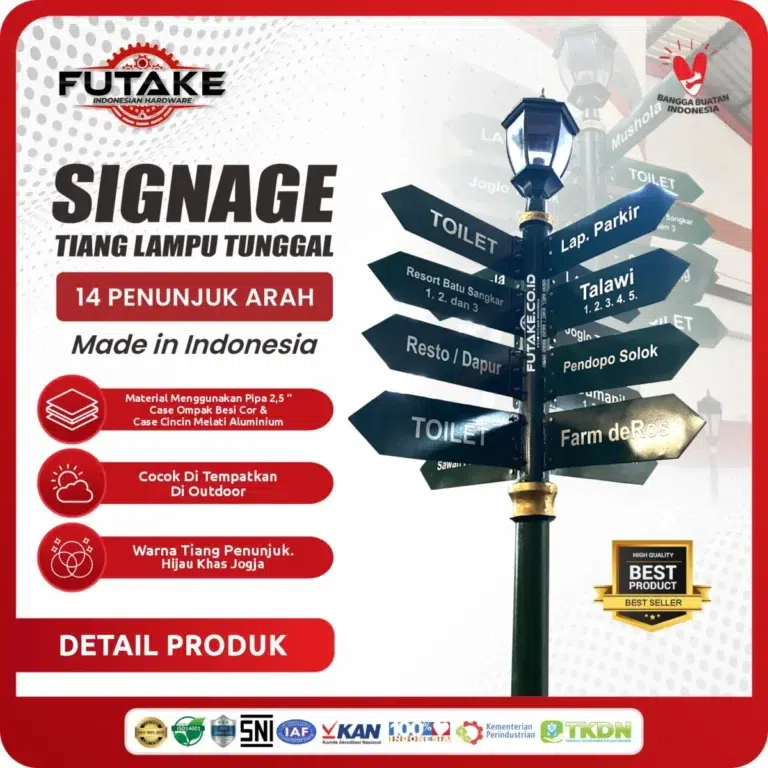 detail signage tiang lampu tunggal