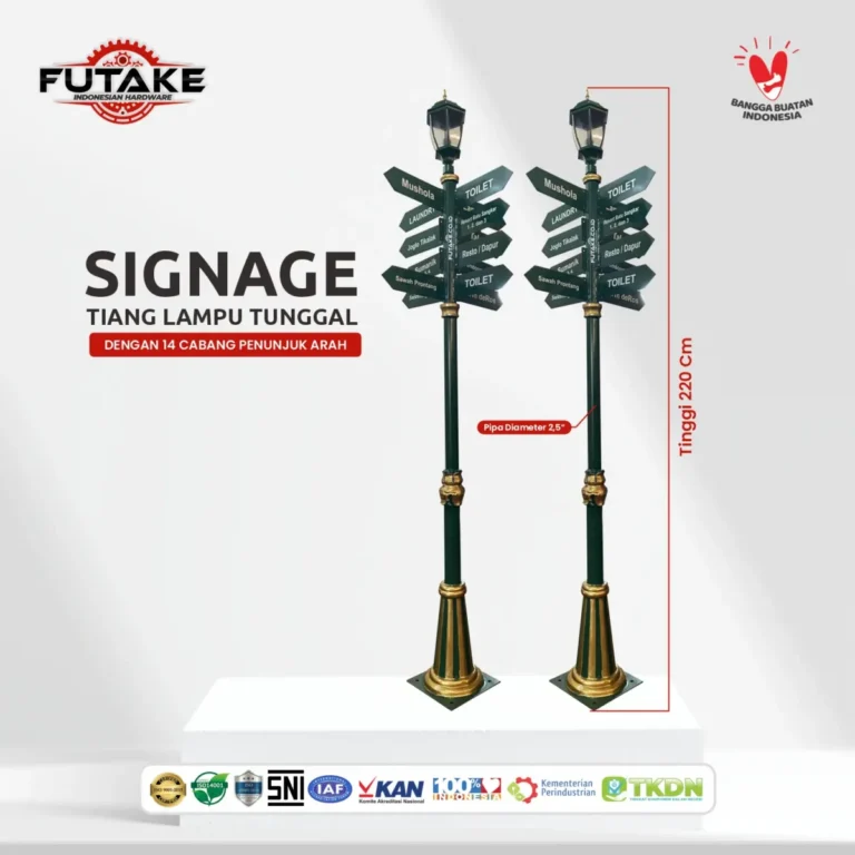 ukuran signage tiang lampu tunggal