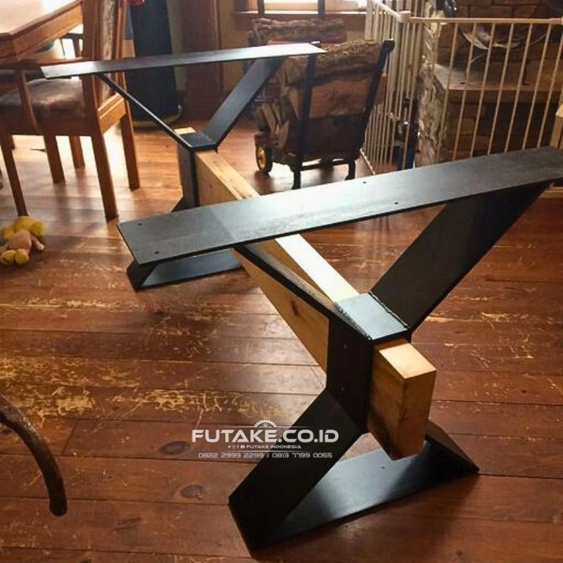kaki meja besi kayu