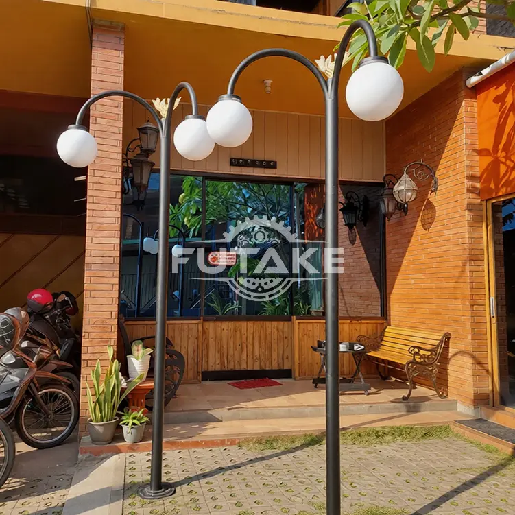 tiang lampu jalan bulat konvensional double arm