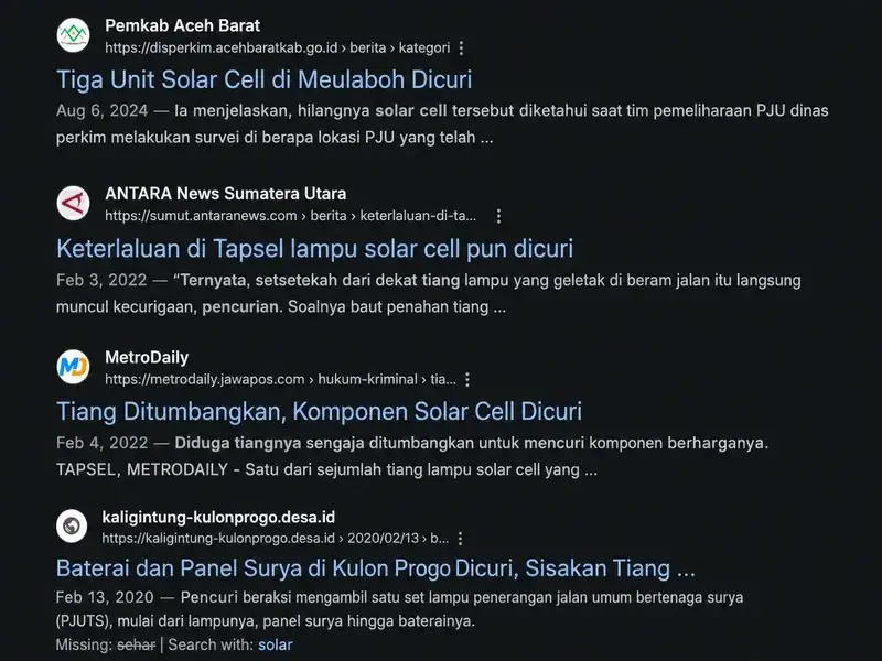berita pencurian tiang pju solar cell