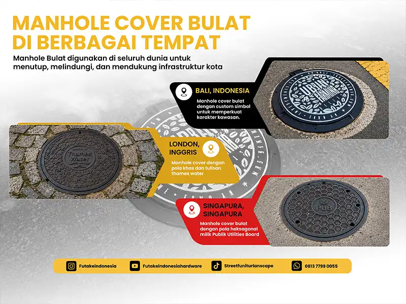 infografis penempatan manhole cover di dunia