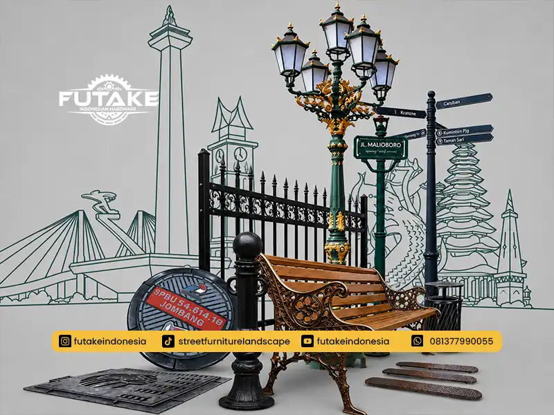 street furniture pelengkap tiang lampu yang langsung di produksi dari produsen