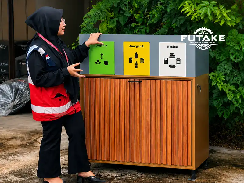 tempat sampah outdoor sebagai pelengkap tiang lampu langsung dari futake produsen langsung