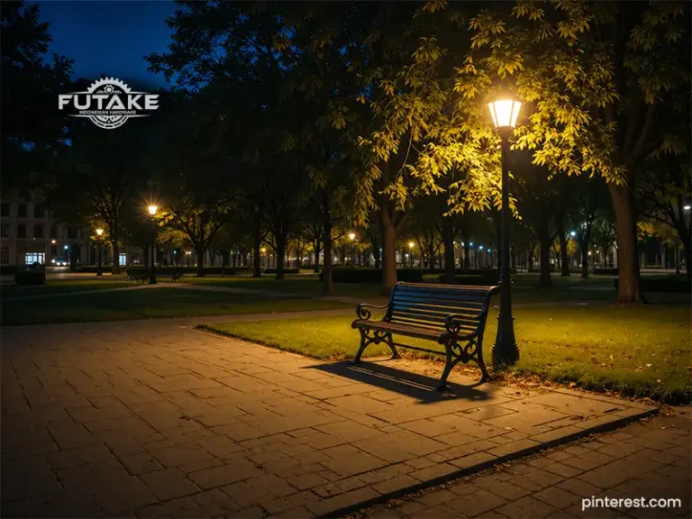 Tiang lampu taman dekoratif dengan desain elegan di kawasan taman publik